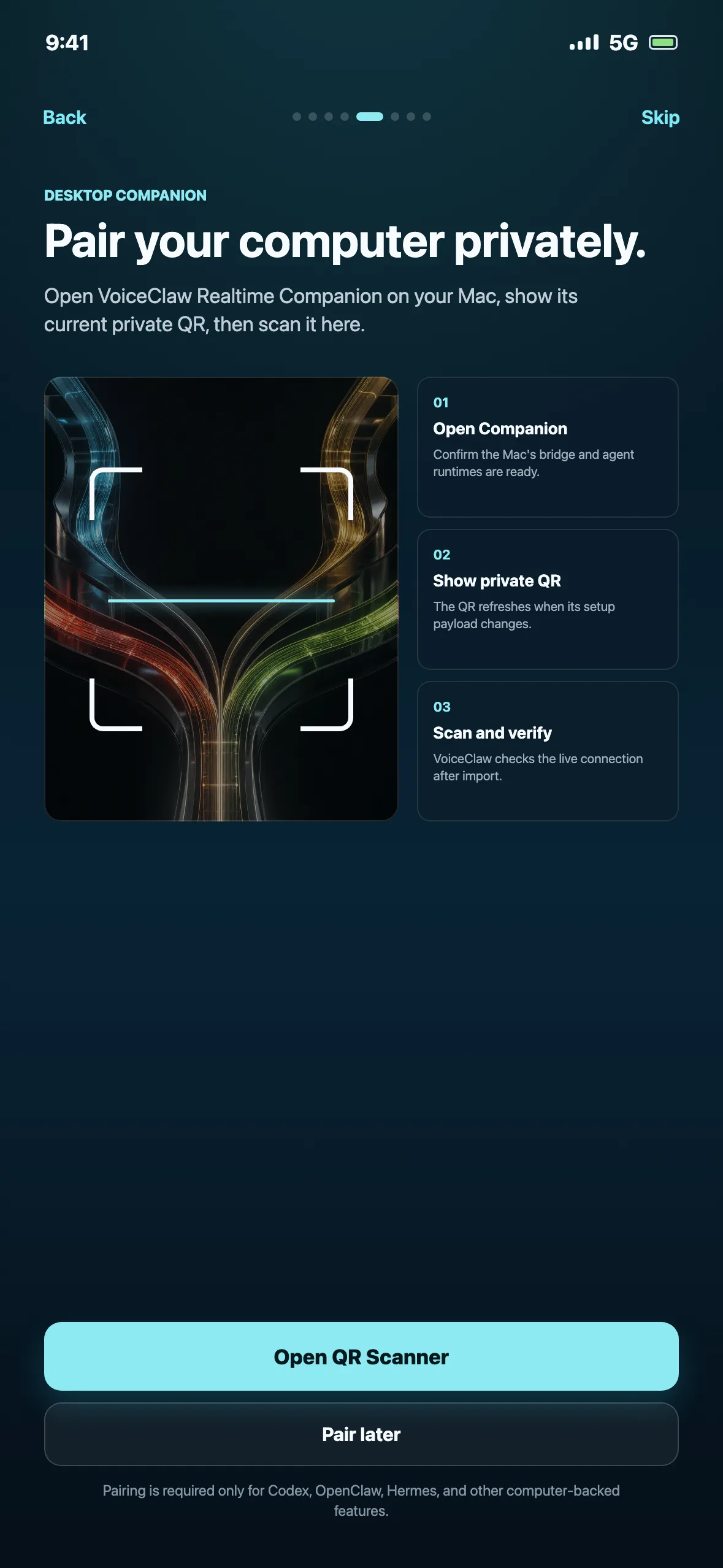 VoiceClaw Realtime private Companion pairing screen on iPhone