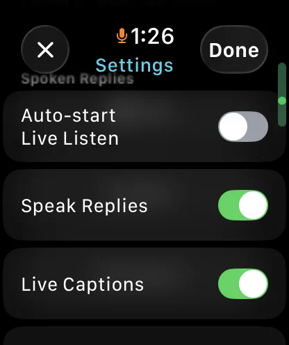 Spoken reply settings on Apple Watch