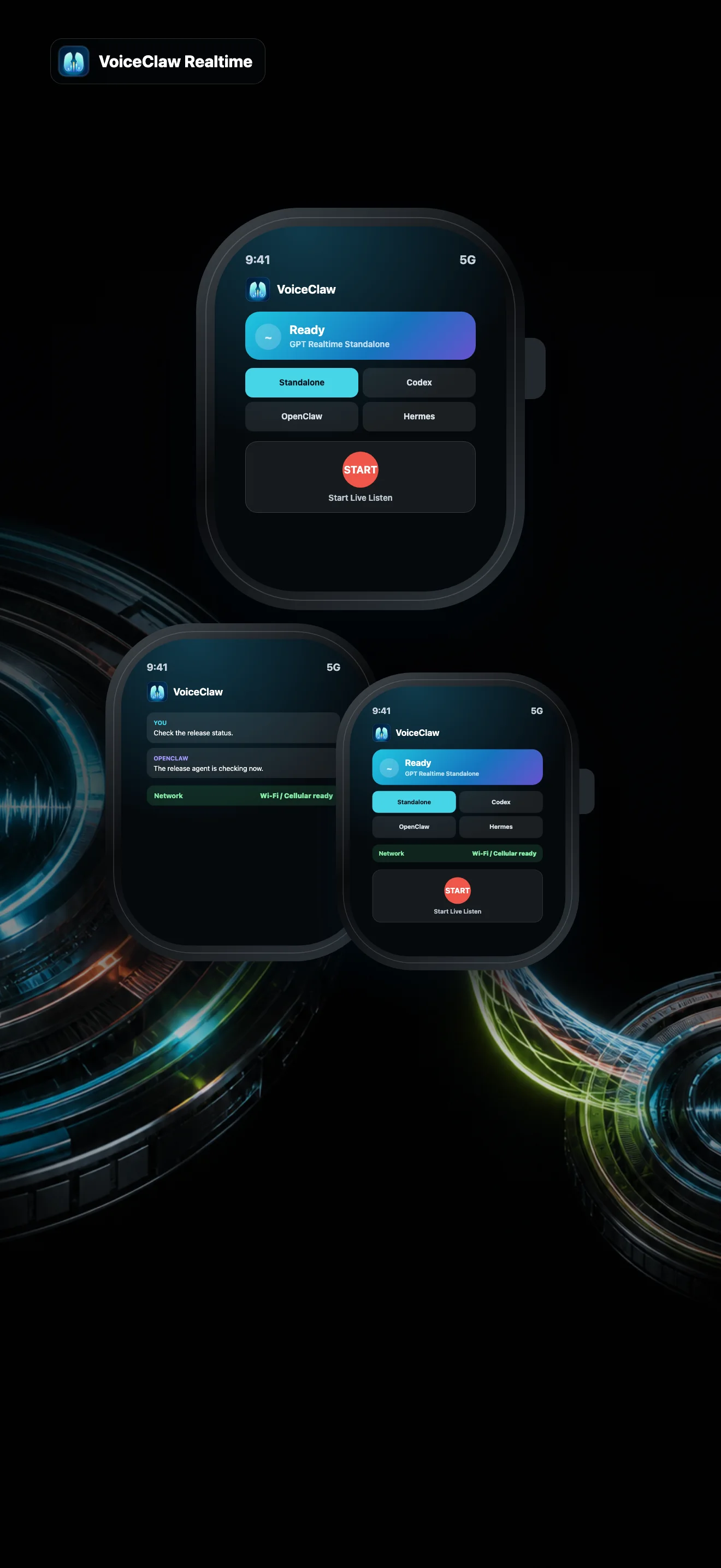 VoiceClaw Realtime running on Apple Watch with direct voice and route controls